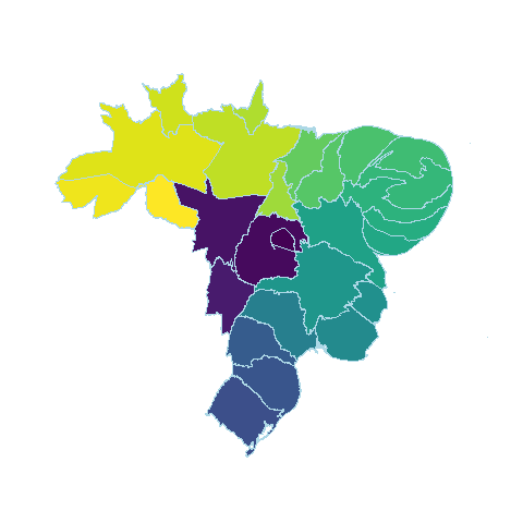 Cartograma imaginando o mapa do Brasil deformado conforme o número de estatais